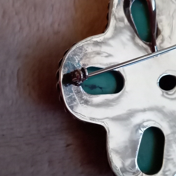 STERLING SILVER, TURQUOISE AND AMBER PIN/PENDENT - Picture 5 of 10